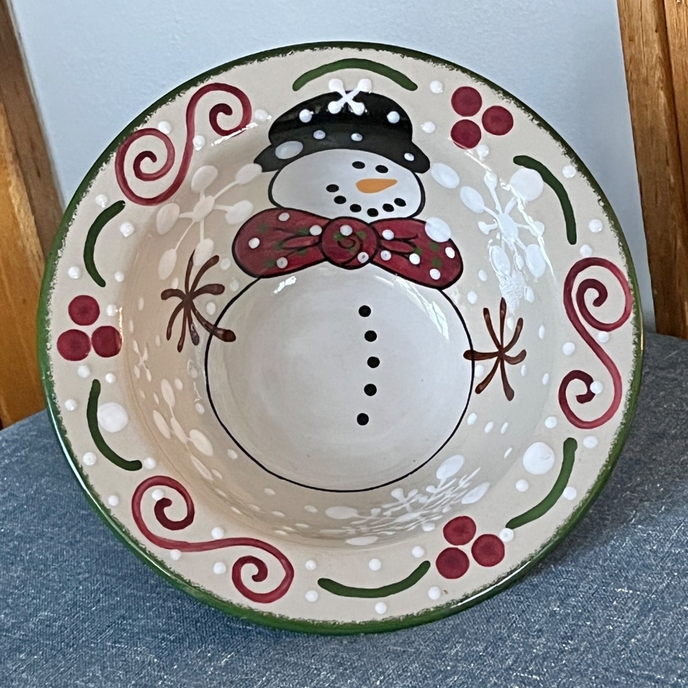 Expressly Yours Pottery Snowman Round Bowl Serving Christmas Candy 8.75" X 3.25"